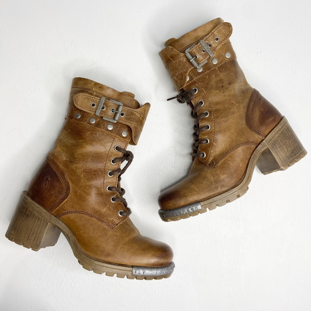 FLY LONDON Lask Lace Up Combat Boot Size 37 US 6.5